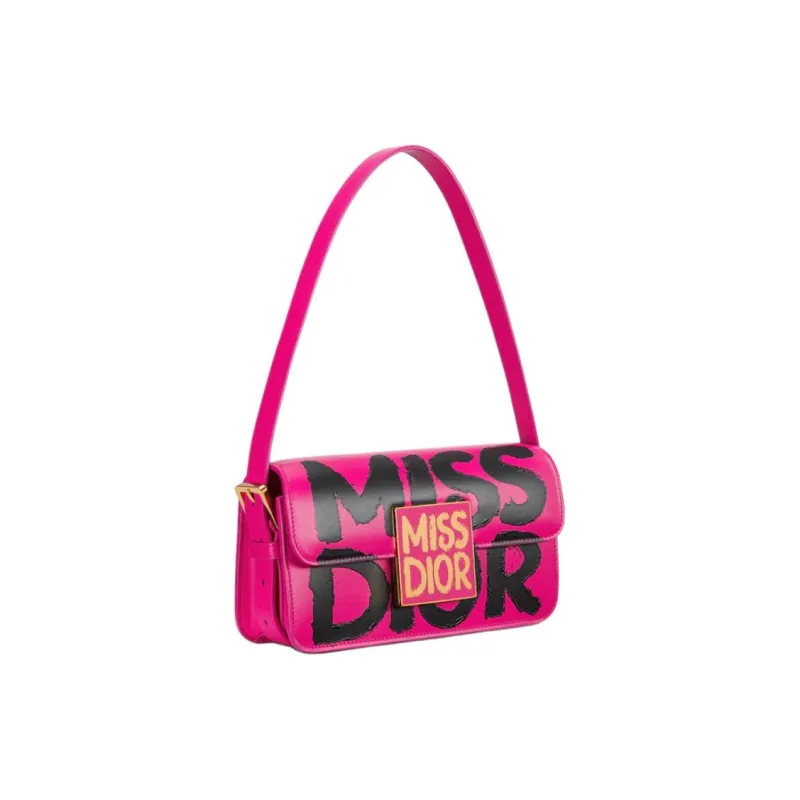 DIOR Miss Dior Calfskin Handbag Shoulder Bag Women's Fuchsia & Black-2