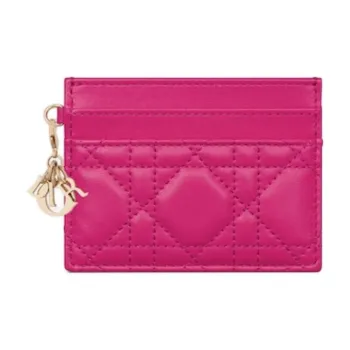 DIOR Lady Dior Lambskin Card Holder Women's Fuchsia
