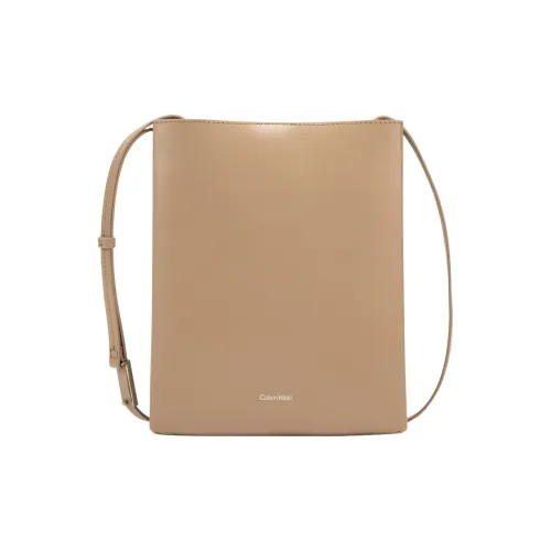CALVIN KLEIN Cow Leather Crossbody Bag Medium Size Women's Almond Brown