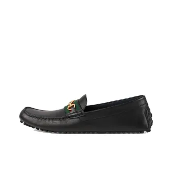 GUCCI Ayrton Webbing Trimmed Horsebit Leather Driver Loafers Black