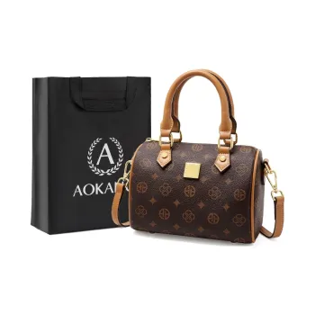 AOKANG PVC Boston Mom Bag Handbag Underarm Shoulder Bag, Crossbody Bag Regular Women's Coffee/Ecru
