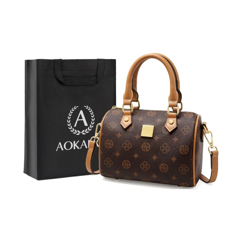 AOKANG PVC Boston Mom Bag Handbag Underarm Shoulder Bag, Crossbody Bag Regular Women's Coffee/Ecru-0