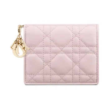 DIOR Lady Dior Lambskin Wallet Mini Women's Soft Pink