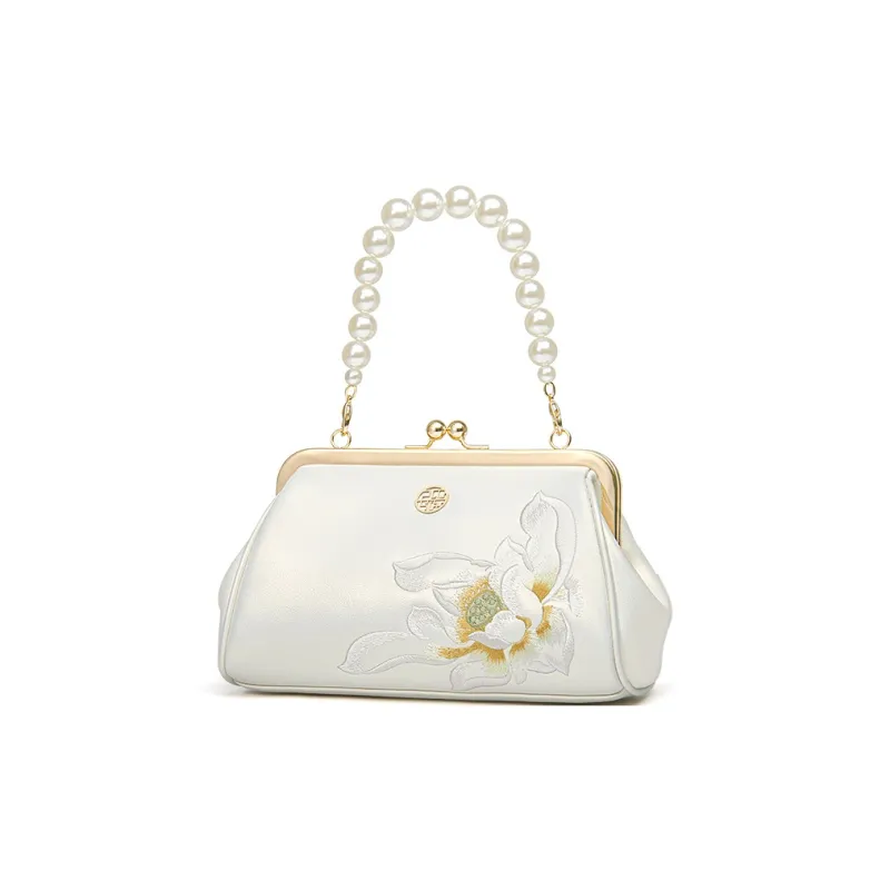 Pmsi Cow Leather One Shoulder Handbag Women's Pearl White-2