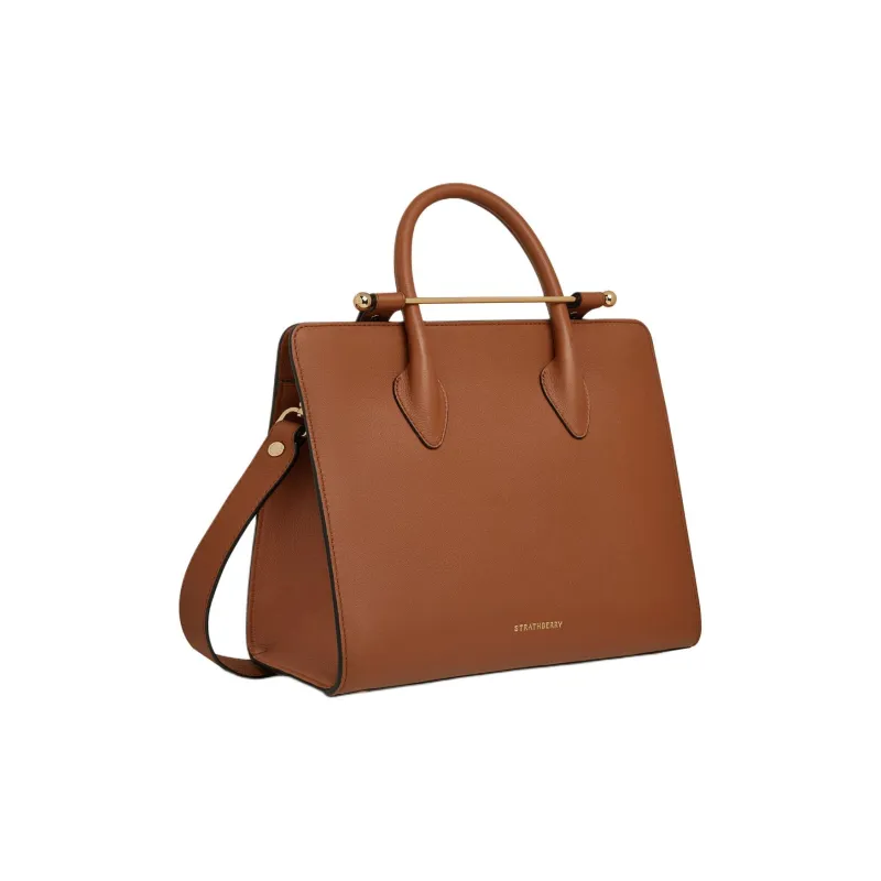 Strathberry Calfskin Tote Bag Shopping Bag Shoulder Bag Crossbody Bag Handbag Medium Size Women's Chestnut Brown-1