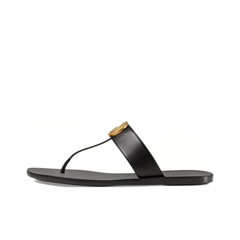 GUCCI Double G Thong Sandal Black Leather-0