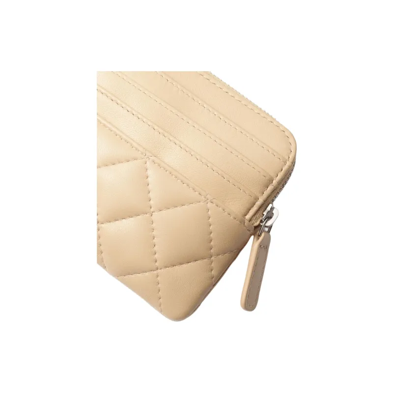 CHANEL Lambskin Coin Purse Women's Beige-3