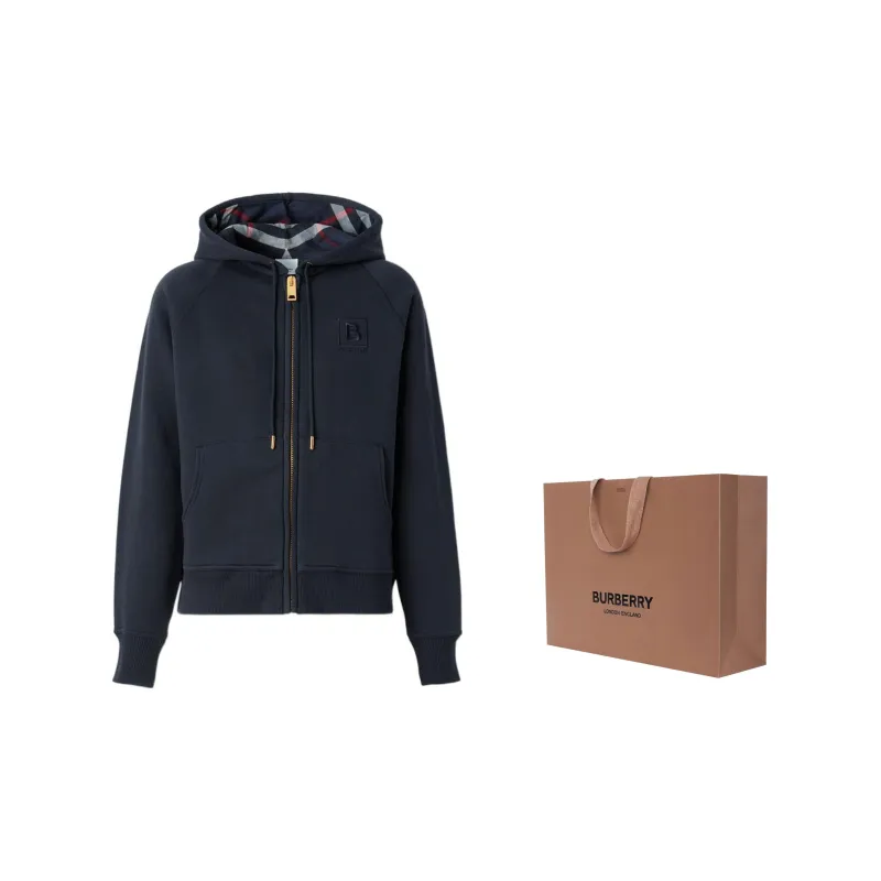 Burberry Women's Letter Graphic Cotton Blend Zip Hoodie Navy-1