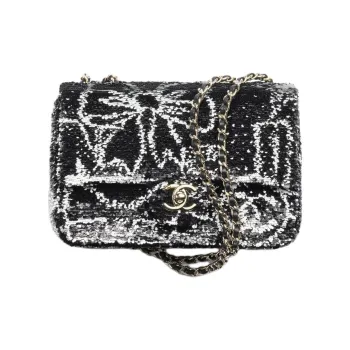CHANEL Sequins Crossbody Bag, Shoulder Bag Women's Black & White
