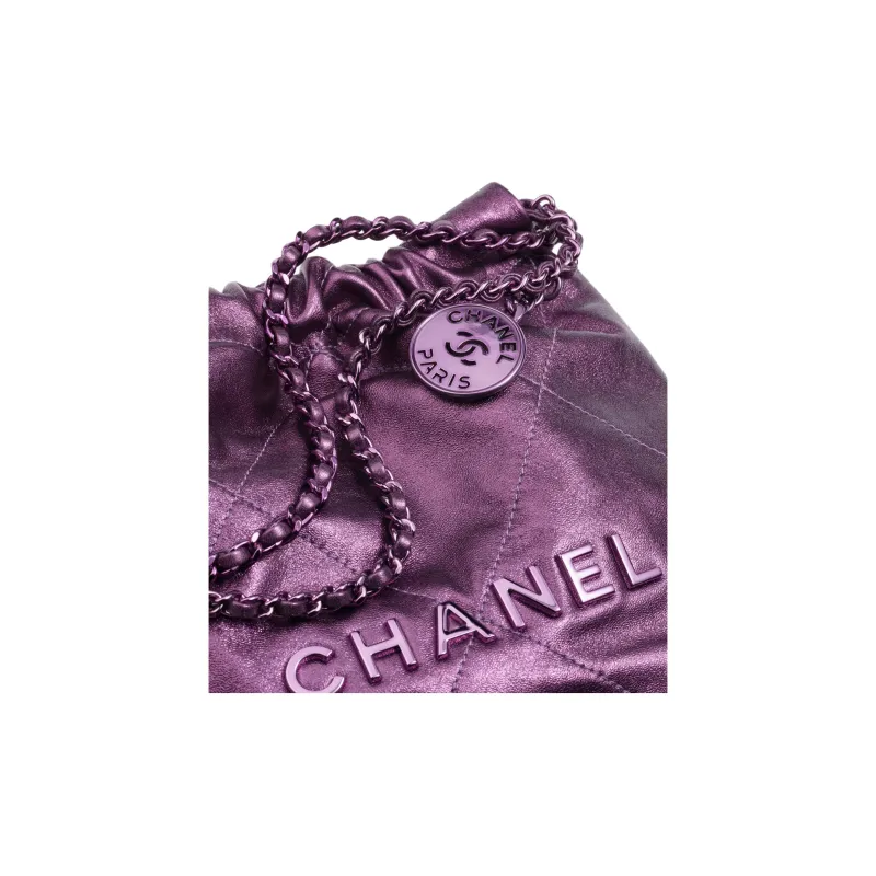 CHANEL 22Bag Lambskin Crossbody Bag, Shoulder Bag Mini Women's Dark Purple-3