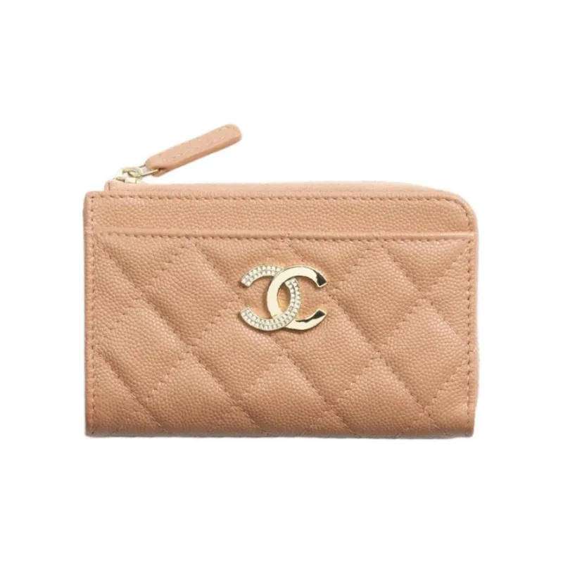 CHANEL Embossed Calfskin Card Holder Women's Dark Beige-0