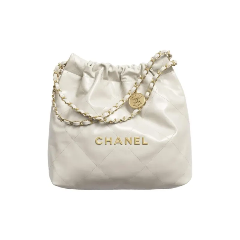 CHANEL 22Bag Shiny Calfskin Handbag, Shoulder Bag Women's Light Gray-0