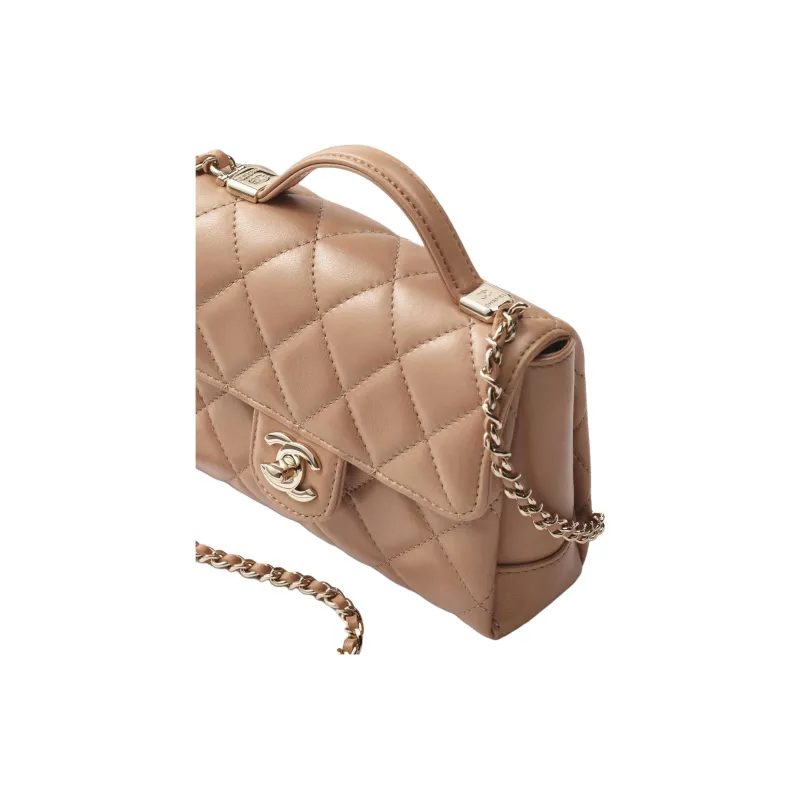 CHANEL Lambskin Portable Crossbody Bag Shoulder Bag Mini Women's Dark Beige-2
