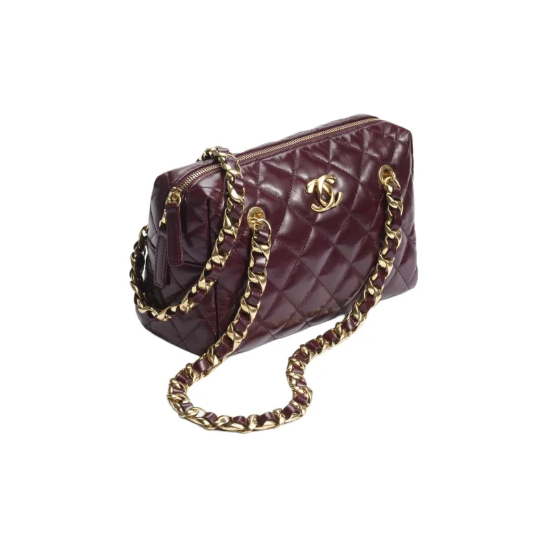CHANEL Lambskin Bowling Bag, Crossbody Bag, Shoulder Bag Women's Bordeaux Red-1