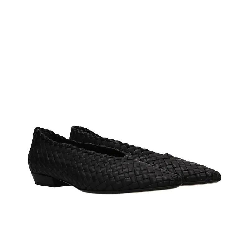 Bottega Veneta Almond Casual Single Shoes Low Heel Women's Black-1