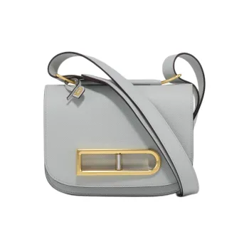 Delvau Shiny Grained Alpina Calfskin Crossbody Bag Shoulder Bag Women's Cloud Gray