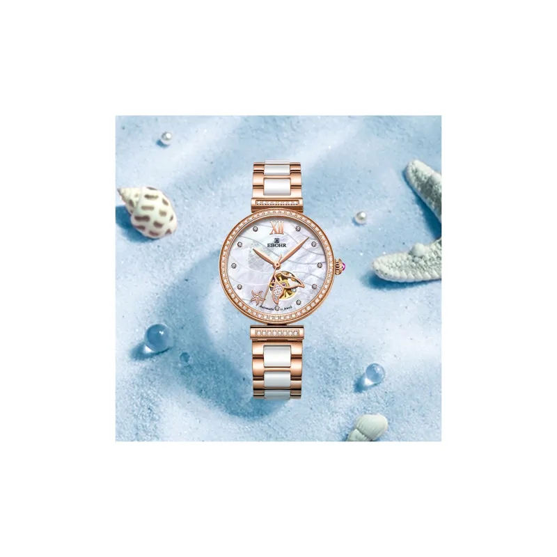 EBOHR Cana Collection Mechanical Movement Ceramic Strap Watch Women's Watch White Dial-1