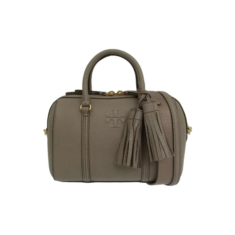 TORY BURCH Leather Shoulder Bag, Crossbody Bag, Handbag Trumpets Women's Gray-0