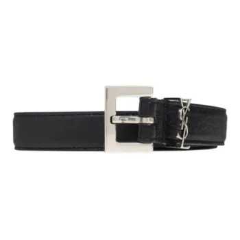 SAINT LAURENT Logo Plaque Buckled Belt