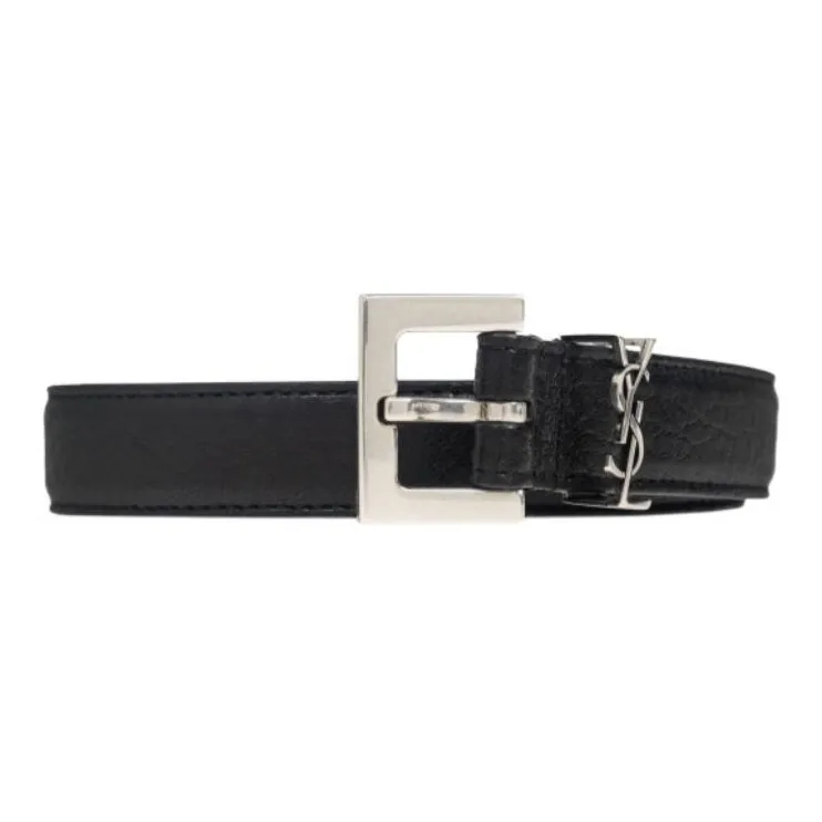 SAINT LAURENT Logo Plaque Buckled Belt-0