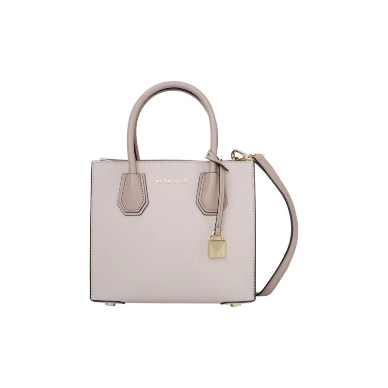 MICHAEL KORS Mercer Leather Trunk Bag, Portable Crossbody Bag, Shoulder Bag Trumpets Women's Cherry Blossom Pink-1