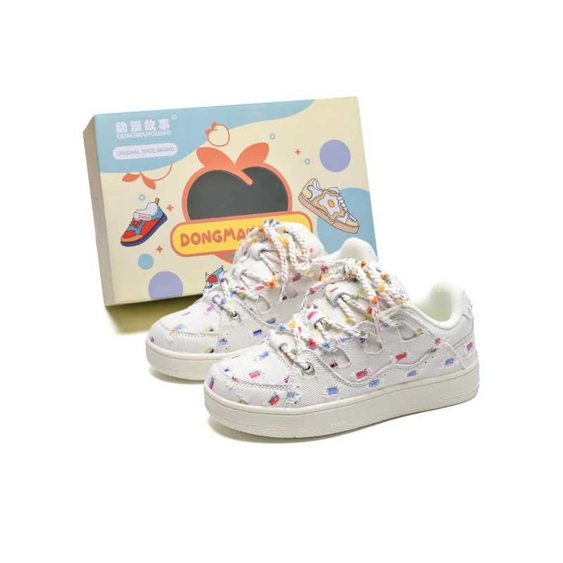 Anime Story Slip Resistant Cushioning Abrasion Resistant Lightweight Breathable Low Top Skateboard Shoes Women's White-0