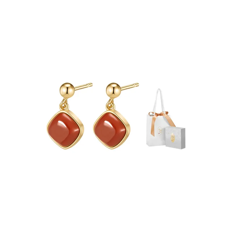 MAMADESHOUHU Agate Jade Stud Earrings Women's-3