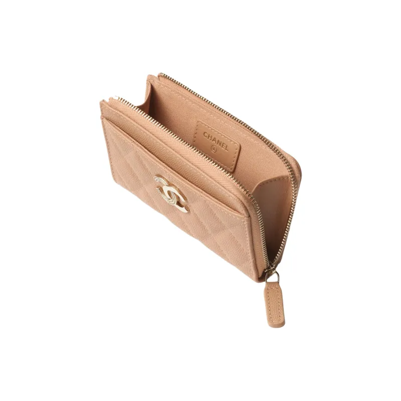 CHANEL Embossed Calfskin Card Holder Women's Dark Beige-2