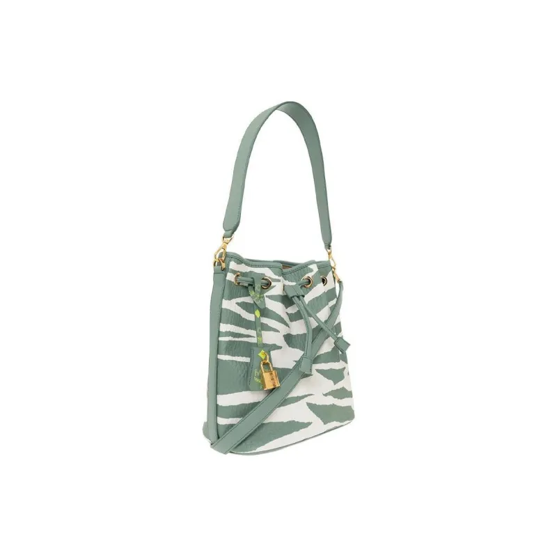 MCM Canvas With Leather Drawstring Bag, Bucket Bag, Portable Crossbody Bag, Shoulder Bag Medium Size Women's Green-2