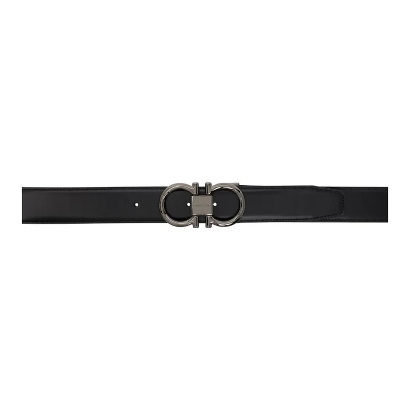 FERRAGAMO Gancini Double-Sided Design Smooth Buckle Calfskin Hardware Accessories Leather Belts Men's Black Width: 3CM-0