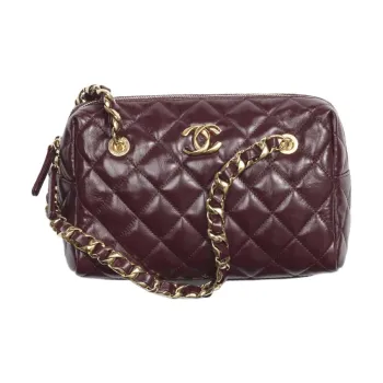 CHANEL Lambskin Bowling Bag, Crossbody Bag, Shoulder Bag Women's Bordeaux Red
