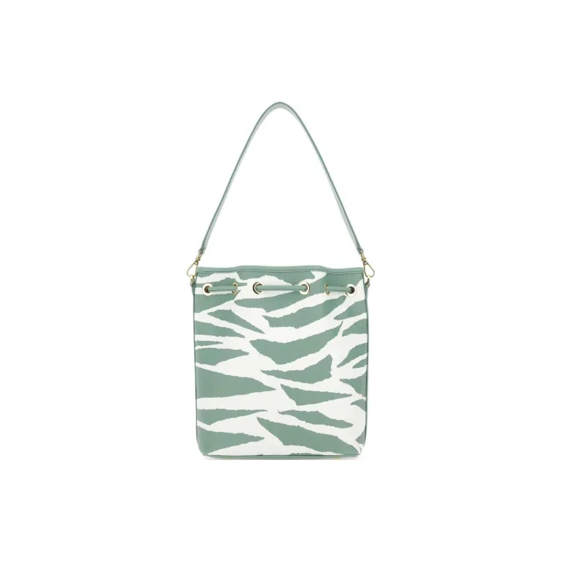 MCM Canvas With Leather Drawstring Bag, Bucket Bag, Portable Crossbody Bag, Shoulder Bag Medium Size Women's Green-3