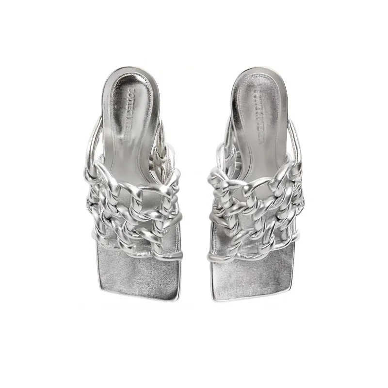 Bottega Veneta Stretch Slide Slippers Women's Silver-2