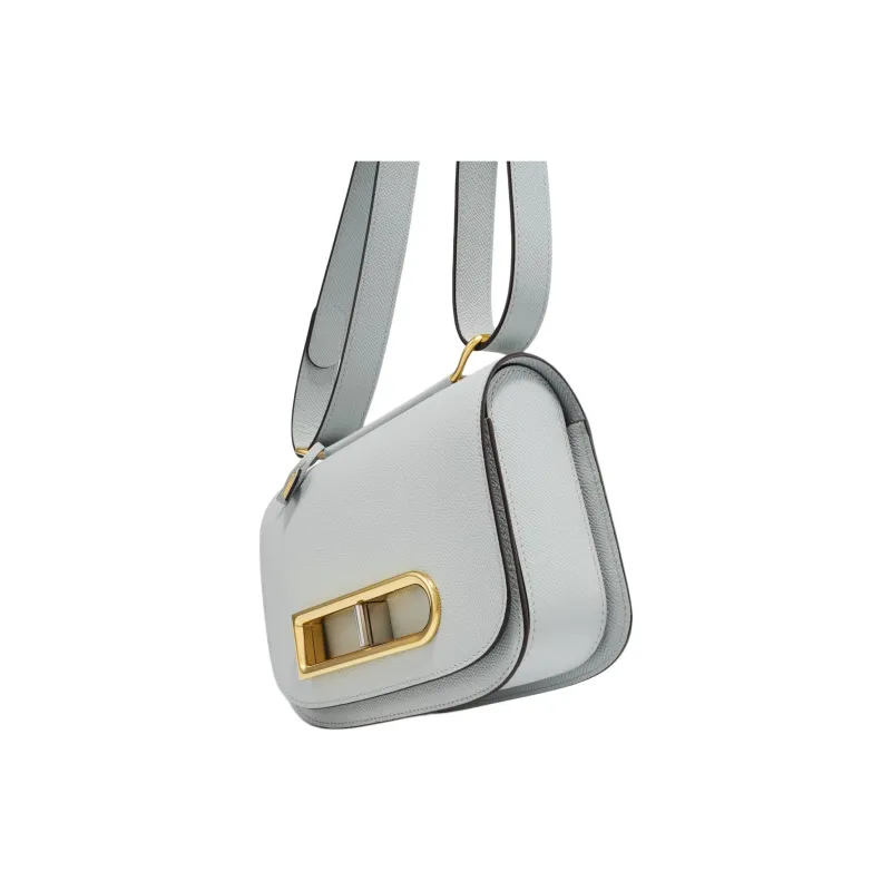 Delvau Shiny Grained Alpina Calfskin Crossbody Bag Shoulder Bag Women's Cloud Gray-3