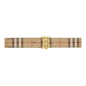 Burberry Plaid Pattern Leather Leather Belts Men's Camel Width  4cm