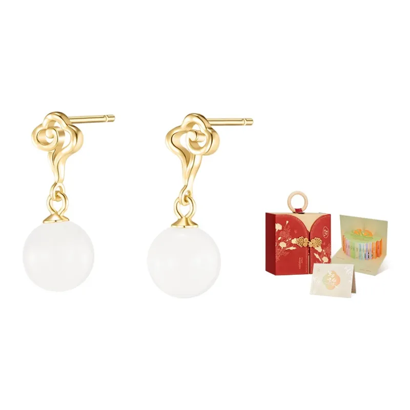 MAMADESHOUHU Hetian Jade Earrings White Jade Women's-3