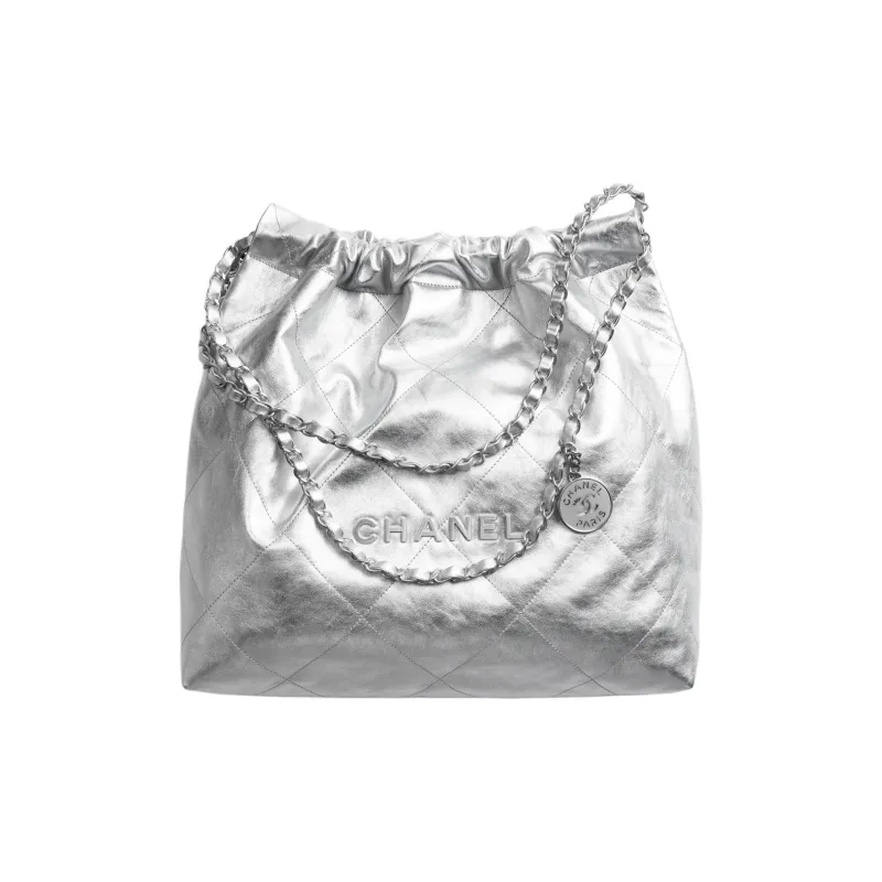 CHANEL 22Bag Cow Leather One Shoulder Handbag Women's Silver-0