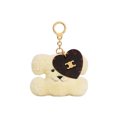 CELINE Triomphe Pom pom Keyring With Heart In Shearling And Acetate With Gold Finishing
