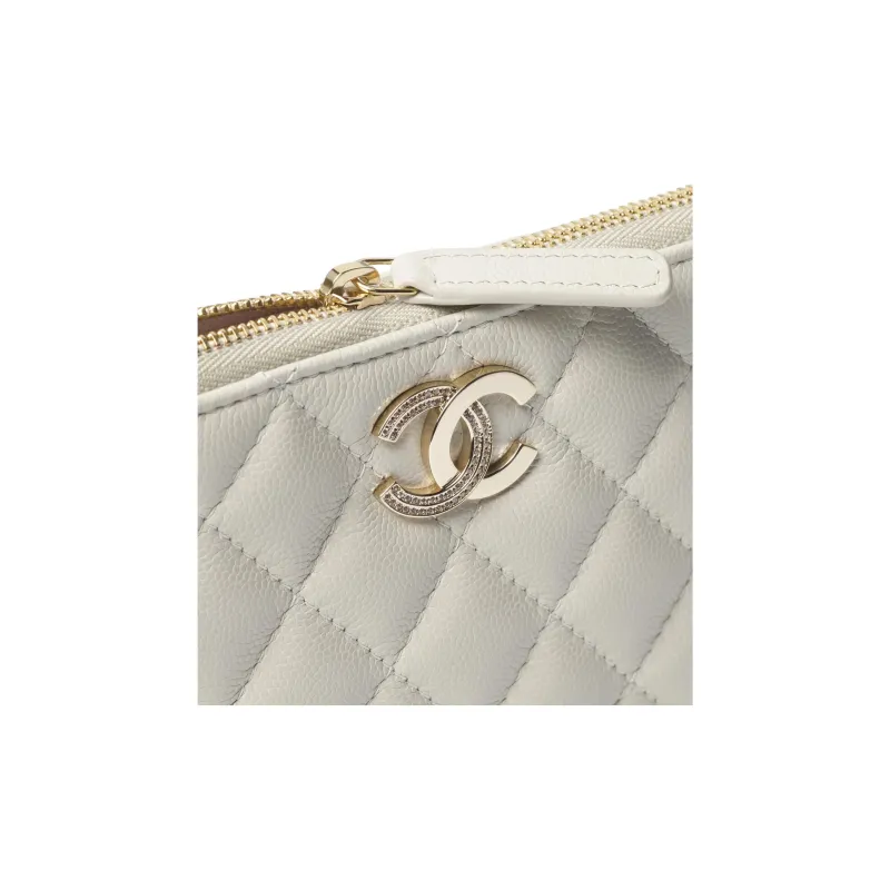 CHANEL Embossed Calfskin Clutch Trumpets Women's Light Gray-2