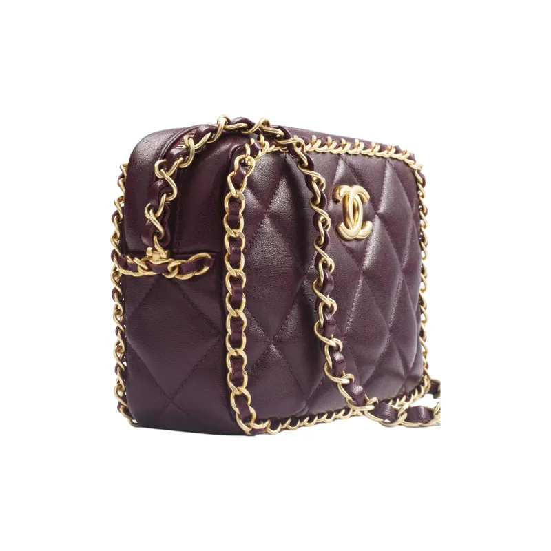 CHANEL Lambskin Crossbody Bag, Shoulder Bag Trumpets Women's Bordeaux Red-2