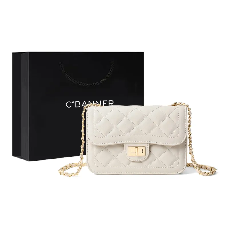 C°BANNER Split Cow Leather With Synthetic Leather Small Square Bag Shoulder Bag Regular Women's Black/Ecru-5