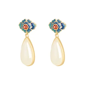 MAMADESHOUHU Earrings Pale Greenish White Jade Women's