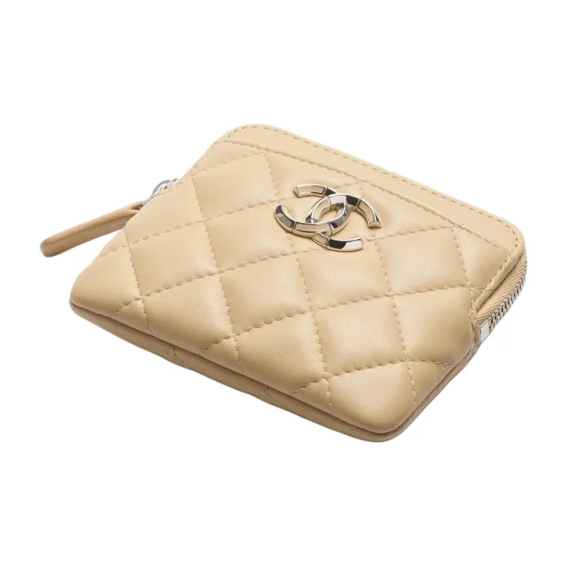 CHANEL Lambskin Coin Purse Women's Beige-1