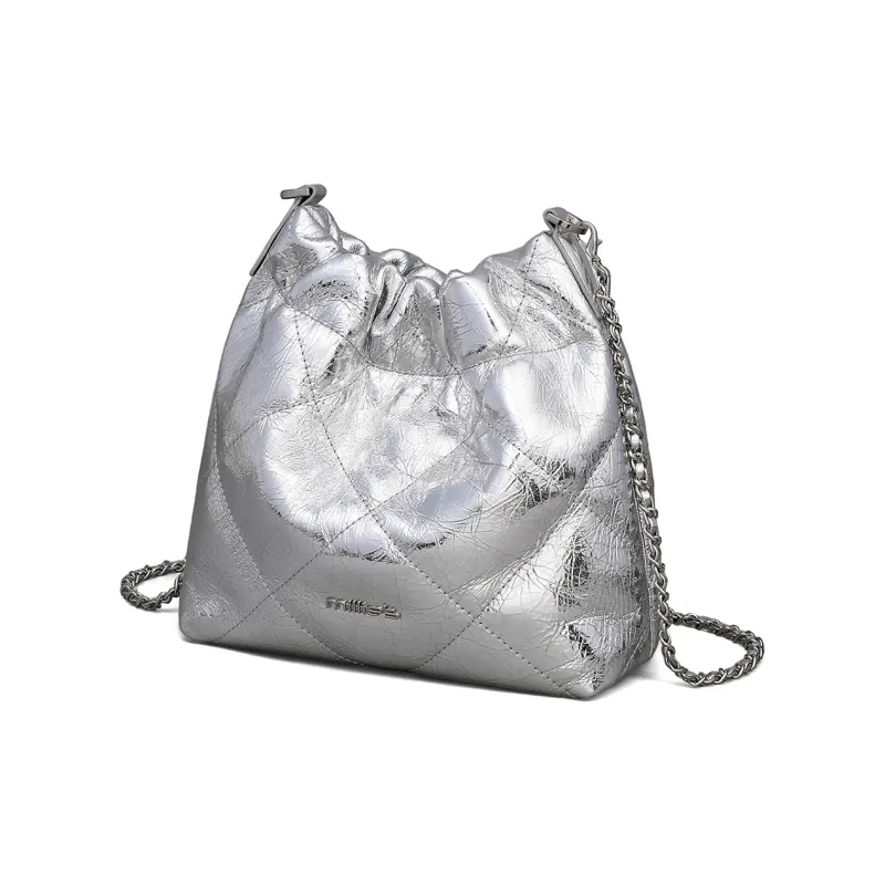MILLIE'S Cow Leather With Synthetic Leather Underarm Shoulder Bag Women's Silver-2