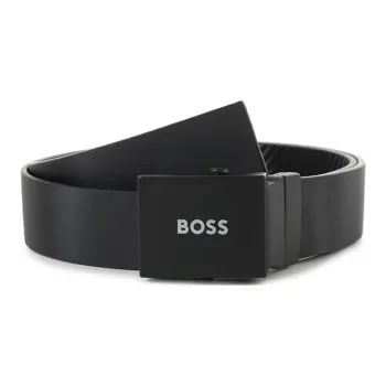 HUGO BOSS Trimmable Belt Double Sided Rotating Cow Leather Men's Black Width 3.3cm