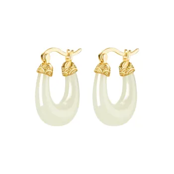 MAMADESHOUHU Earrings Pale Greenish White Jade Women's