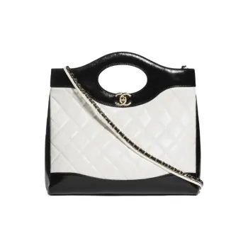 CHANEL Glossy Sheepskin Shoulder Bag, Crossbody Bag, Handbag Women's Black & White