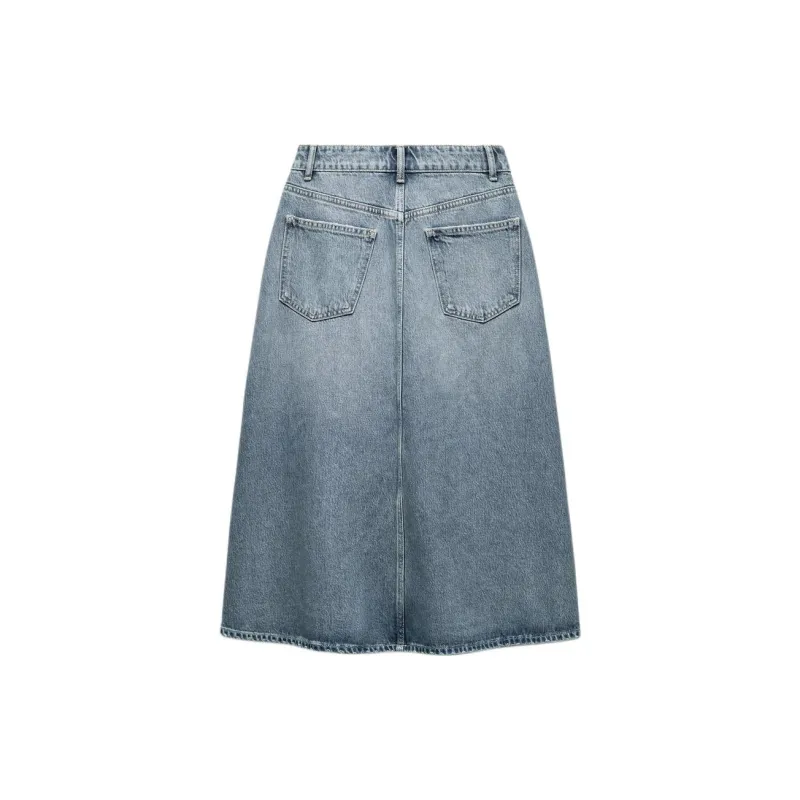 ZARA Trf Denim Long Skirts Women's Blue-1