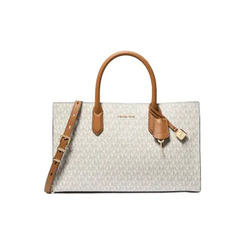 MICHAEL KORS Artificial Leather With Split Cow Leather Tote Bag, Shopping Bag, Handbag Medium Size Women's Vanilla