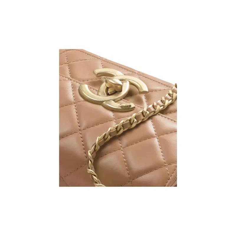 CHANEL Bright Lambskin Crossbody Bag, Shoulder Bag Mini Women's Dark Beige-2